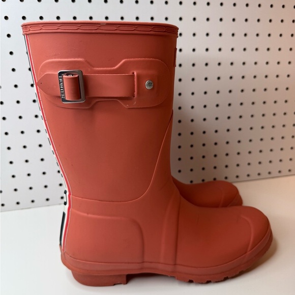 Hunter Original Short Tri Colour Logo Backstrap Boots US 9 EU 40/41 Red Flurry - Picture 12 of 17
